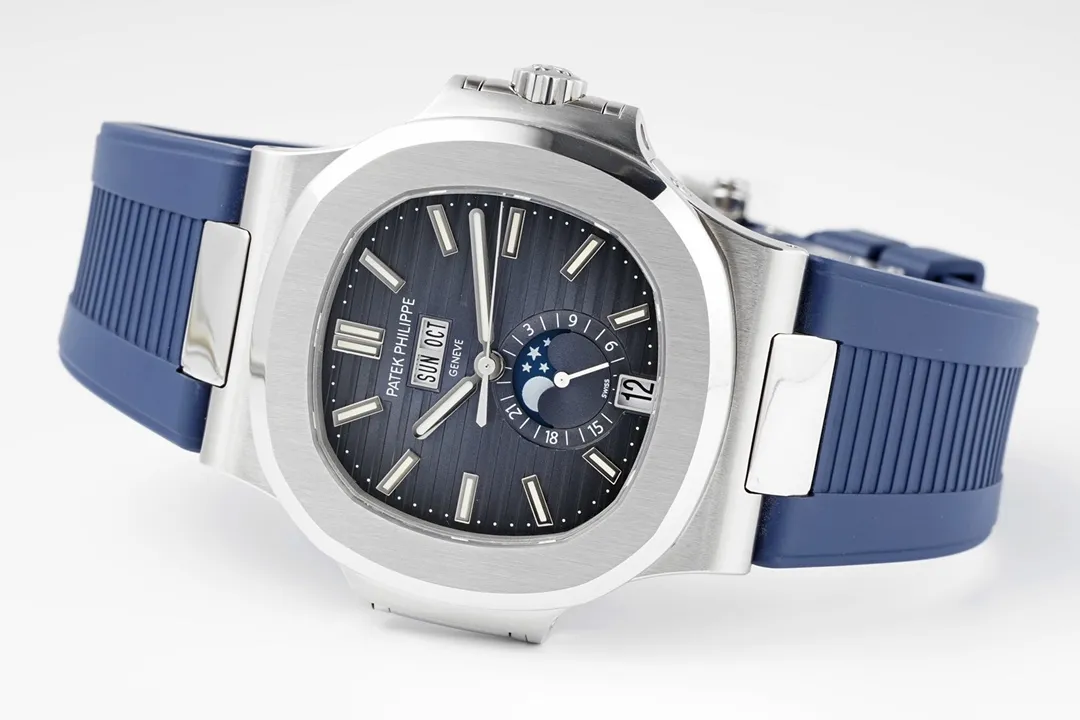 Patek Philippe Blue Nautilus Rubber Strap Watch - gallery